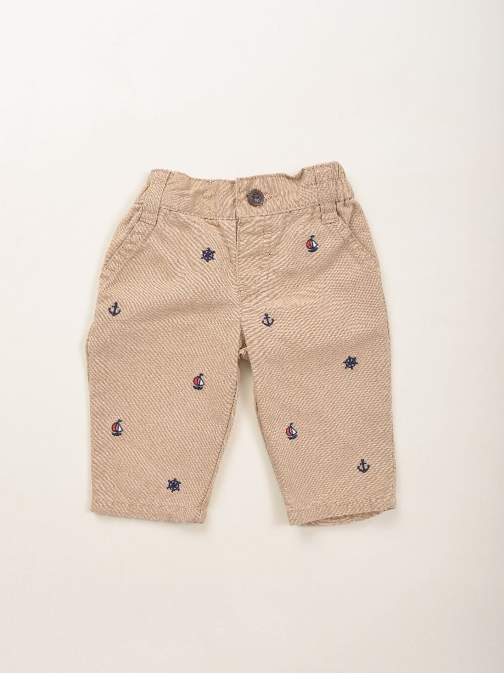 Gymboree Khaki Cotton Nautical Anchor Embroidered Khaki Pants Baby Boy 0 - 3 M